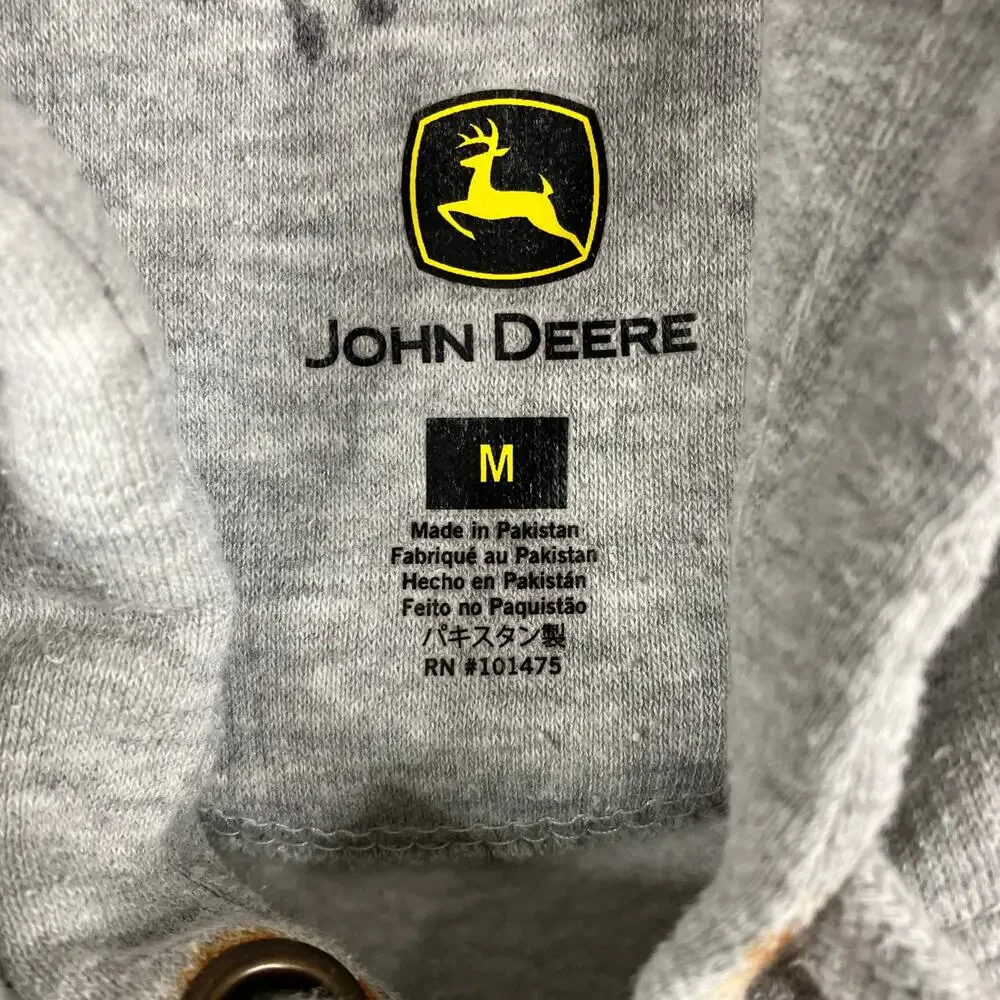 John Deere Hoodie Men's‎ M Gray Pullover Sweatshirt Logo Workwear Casual
